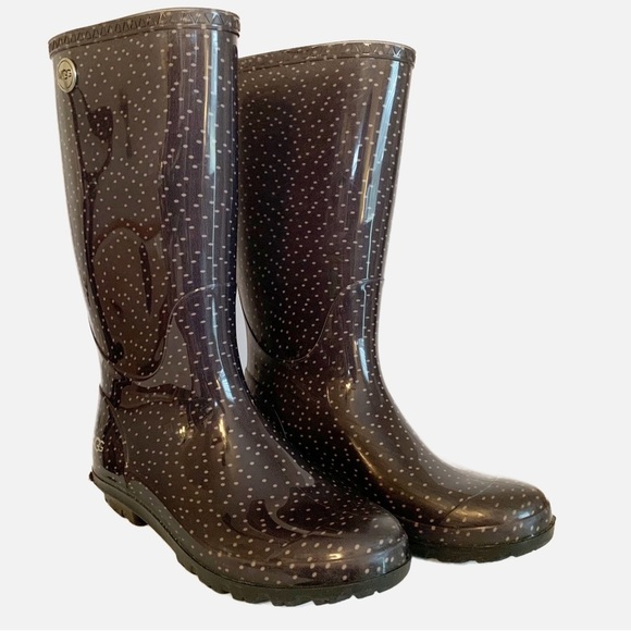 UGG Shoes - SOLD!  Ugg  Shaye Rain Boots Womens 9 Black Polka Dot Rubber Pull On Sheepskin